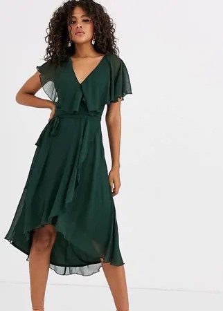 Платье миди с накидкой и асимметричным краем ASOS DESIGN Tall-Зеленый цвет