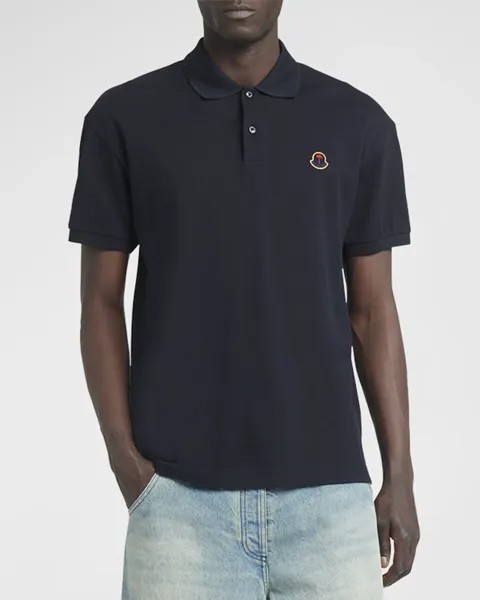 Мужская рубашка-поло Moncler x Palm Angels с вышитым гербом и логотипом Moncler Genius, цвет Navy