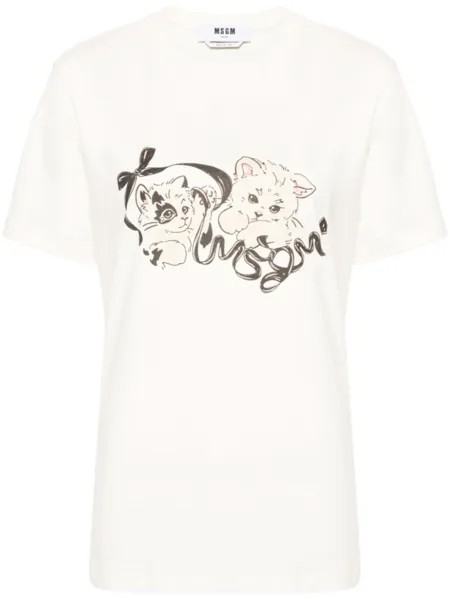 MSGM футболка из хлопка с принтом кошки, нейтральный цвет