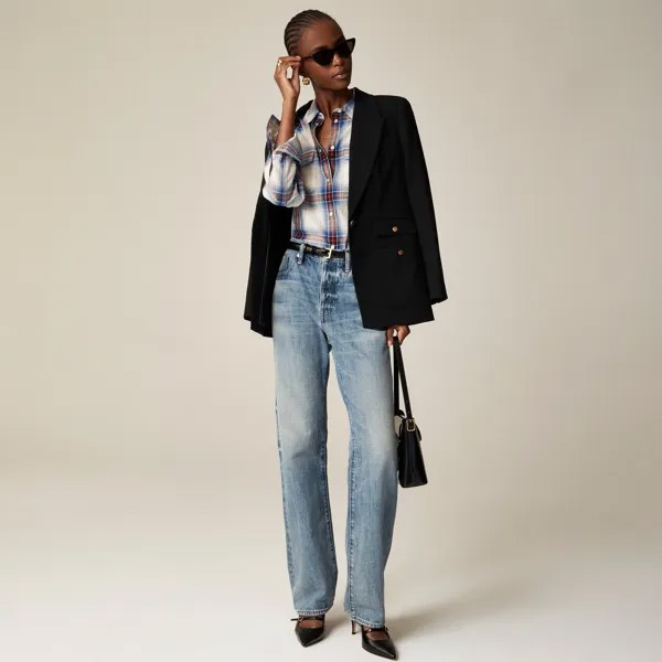 Рубашка в стиле вестерн из клетчатой хлопковой вуали J.Crew, синий