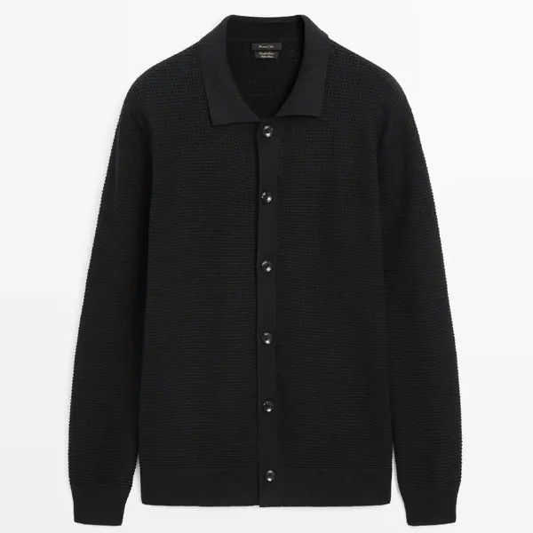 Кардиган Massimo Dutti Textured With Polo Collar And Buttons, черный