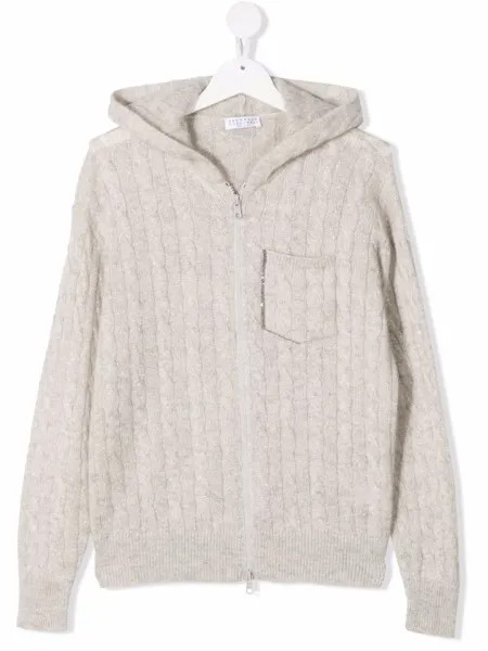 Brunello Cucinelli Kids вязаный кардиган с капюшоном