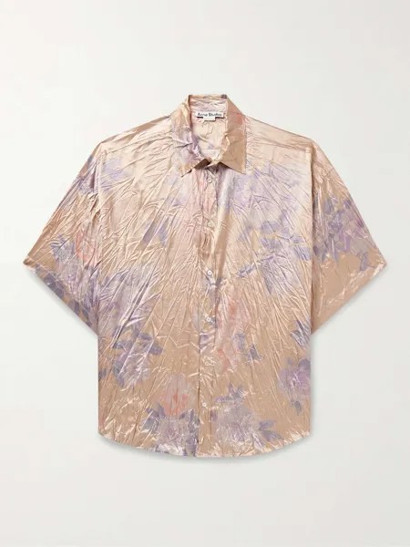 Рубашка оверсайз Setar из жатого атласа с цветочным принтом ACNE STUDIOS, персиковый