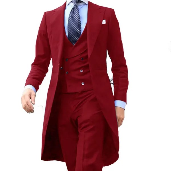 Костюм Homme Mariage, длинная куртка, дизайнерские красные мужские свадебные костюмы, 3 предмета, блейзер для жениха, Terno Masculino, приталенные мужские смокинги