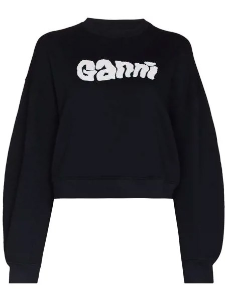 GANNI GANNI CN LS LOGO SWEATSHIRT BLUE