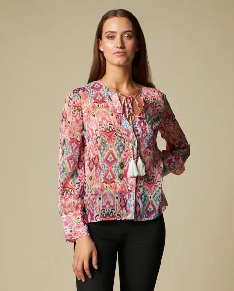Блузка с кисточками спереди женская NICE&CHIC, фуксия розовая
