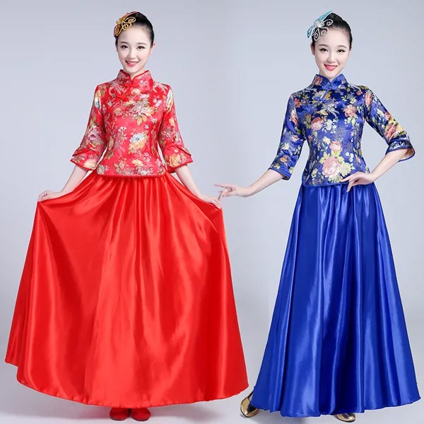 Традиционное китайское женское вечернее платье ханьфу, классический китайский танцевальный сценический костюм для певцов, костюм ханьфу Т...