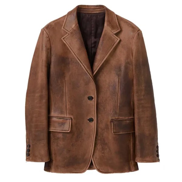 Мужская куртка винтажный кожаный карманный уличный пиджак коричневый