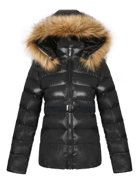 Milanoo Puffer Coats For Women Black Stretch Zipper Hooded Long Sleeves Casual Winter Coat Outerwear