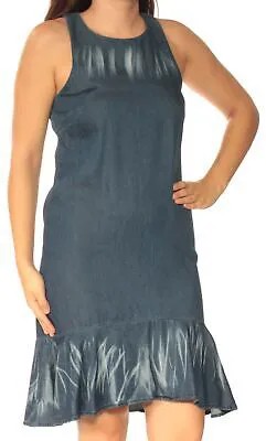 Женское синее платье BUFFALO без рукавов с заниженной талией выше колена. Размер: S