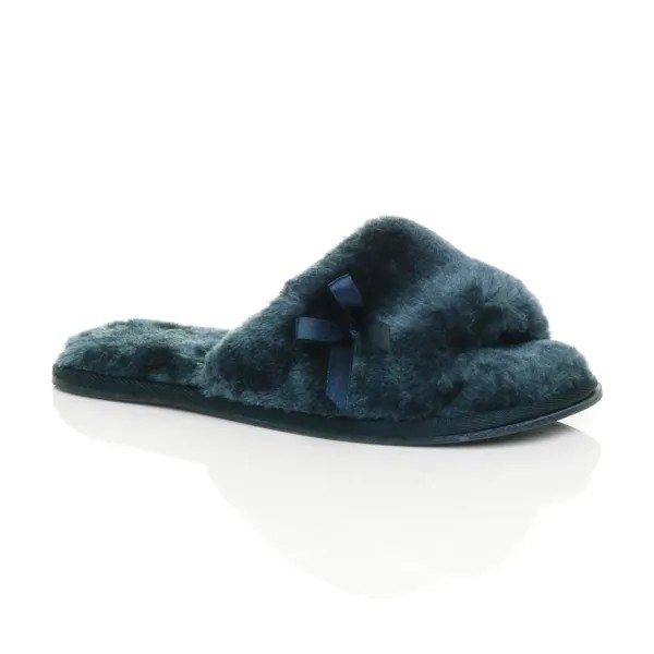 Сандалии на плоском каблуке с открытым носком и тапочки из искусственного меха AJVANI, синий