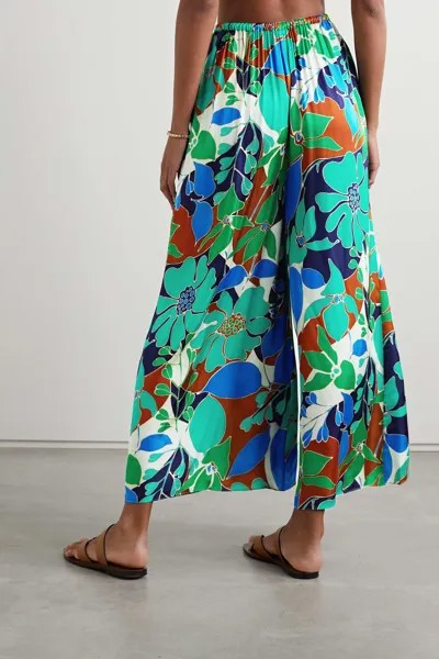 CULT GAIA атласные широкие брюки Alaia с цветочным принтом, зеленый