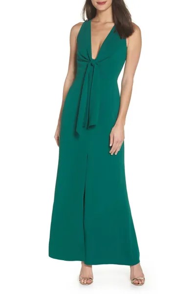 НОВОЕ зеленое платье макси HARLYN Nordstrom с глубоким вырезом и v-образным вырезом спереди и галстуком-бабочкой с разрезом XXL 14 16