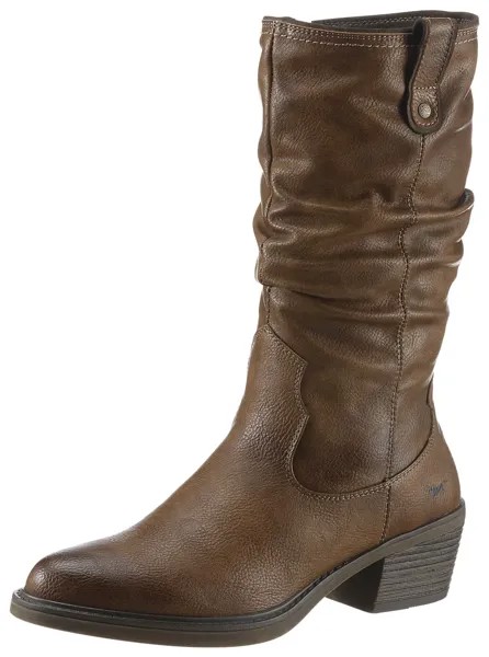 Ковбойские сапоги Mustang Shoes с рюшами и напуском на голенище, цвет Cognac