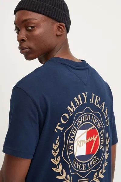 Хлопковая футболка Tommy Jeans, темно-синий