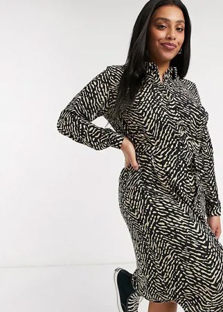 Платье-рубашка миди со звериным принтом Vero Moda Curve-Многоцветный