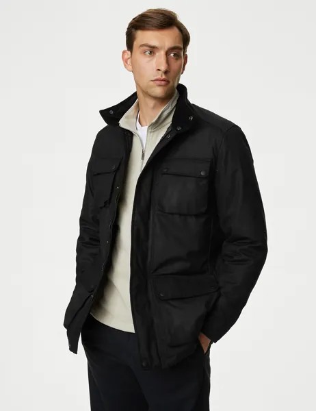 Куртка-парка из воска из чистого хлопка и Stormwear Marks & Spencer, черный
