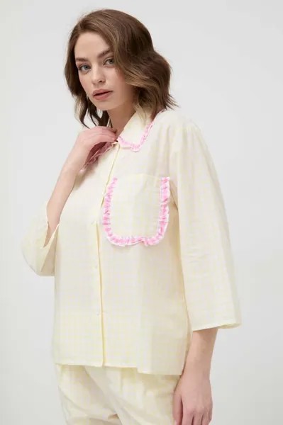 Хлопковая пижамная рубашка United Colors of Benetton, желтый
