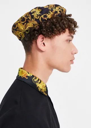 Черная плоская кепка с принтом в стиле барокко Versace Jeans Couture-Черный цвет