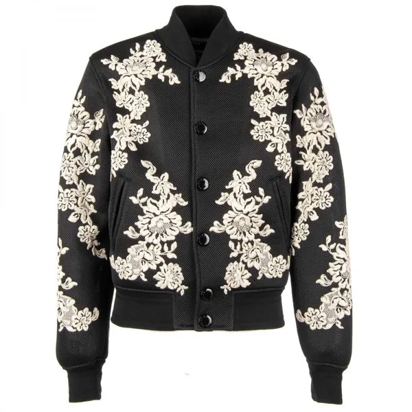 DOLCE - GABBANA Перфорированный бомбер с цветочной вышивкой Черный Бежевый 09732