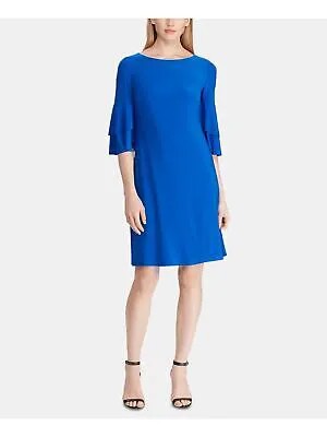 RALPH LAUREN Женское синее вечернее платье выше колена с рюшами на рукавах Размер: 6