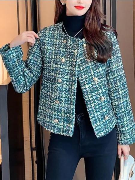 ZAWFL 2022 новый осенний элегантный винтажный кардиган с коротким рукавом пальто женский короткий топ корейский твидовый жакет верхняя одежда ...