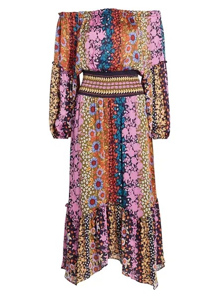 Платье миди с открытыми плечами и цветочным принтом Danna Ramy Brook, цвет multicolor boho