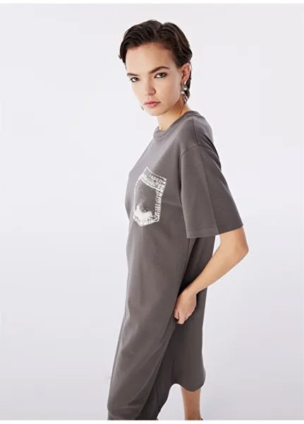 Однотонное серое женское платье миди с круглым вырезом TS1240002250005 Twist, серый