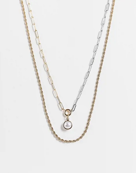 Ожерелье с цепочками золотистого и серебристого цвета в несколько рядов и с подвеской из искусственного жемчуга Liars & Lovers-Золотистый