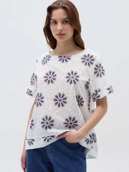 Блузка Broderie Anglaise с цветочной вышивкой Hybrid, цвет white/blue