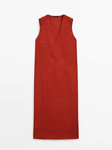 Платье Massimo Dutti V-Neck Midi, красный