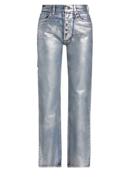 Джинсы прямого кроя с высокой посадкой из фольги EB Denim, серебряный