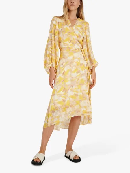 Платье миди с запахом и абстрактным принтом InWear Basira, желтый