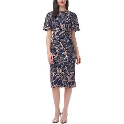 JS Collections Женское синее рабочее платье-футляр миди с цветочным принтом 16 BHFO 2057