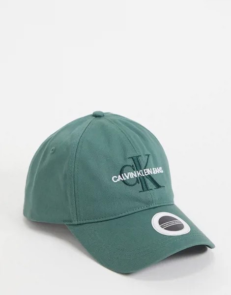 Темно-зеленая кепка с вышитым логотипом-монограммой Calvin Klein Jeans-Зеленый цвет
