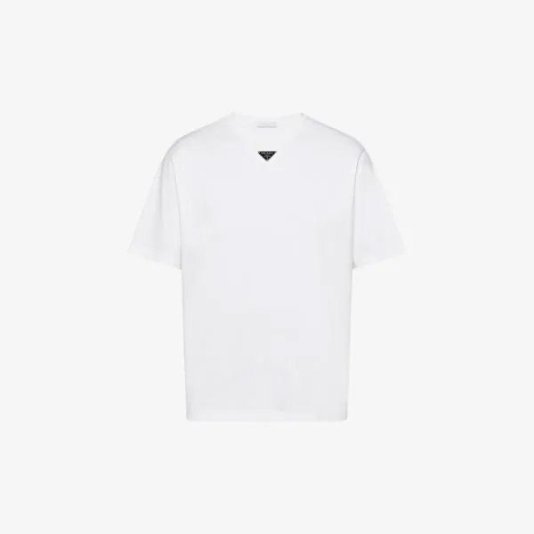 Хлопковая футболка с круглым вырезом и металлической бляшкой Prada, белый