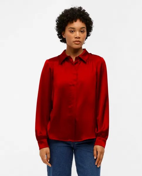 Атласная женская рубашка с длинным рукавом Object, красный