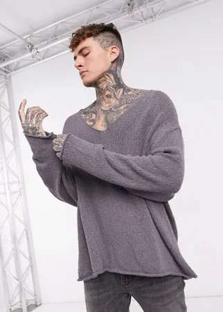 Темно-серый свитер в стиле oversized с V-образным вырезом ASOS DESIGN