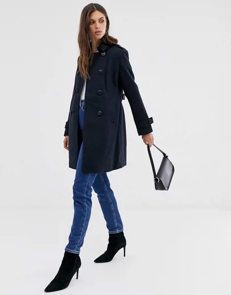 Длинное двубортное пальто Fashion Union-Темно-синий