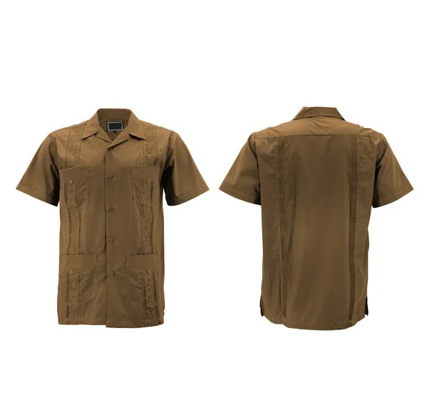 Мужская коричневая вышитая повседневная классическая рубашка Guayabera с коротким рукавом на пуговицах