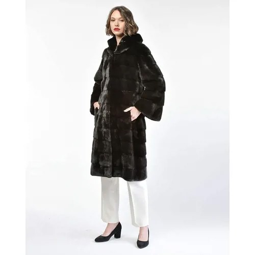 Пальто Manakas Frankfurt, норка, силуэт прямой, капюшон, размер 40, черный