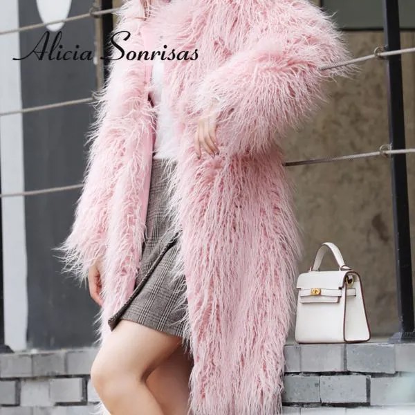 Женская теплая куртка с длинным рукавом, однотонное пушистое пальто из искусственного меха тибетской овцы, модная Толстая розовая куртка, зима 2021