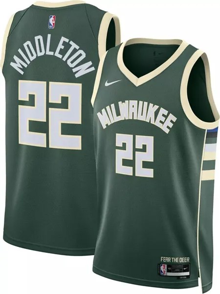 Мужская зеленая майка Nike Milwaukee Bucks Khris Middleton #22 Dri-FIT Swingman