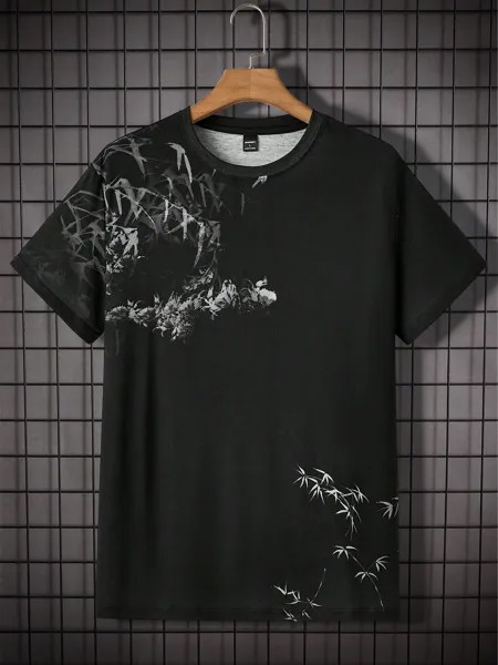 SHEIN Мужская футболка Manfinity Homme, растительный принт, круглый вырез, серый