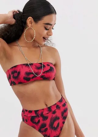 Розовый бикини-топ бандо с леопардовым принтом Missguided-Золотой