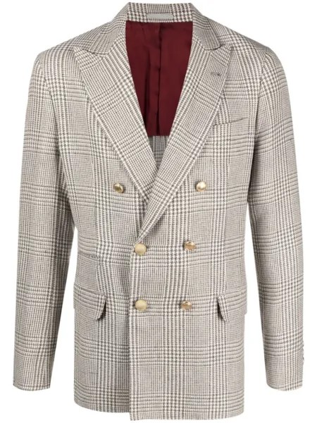 Brunello Cucinelli двубортный пиджак в клетку, белый