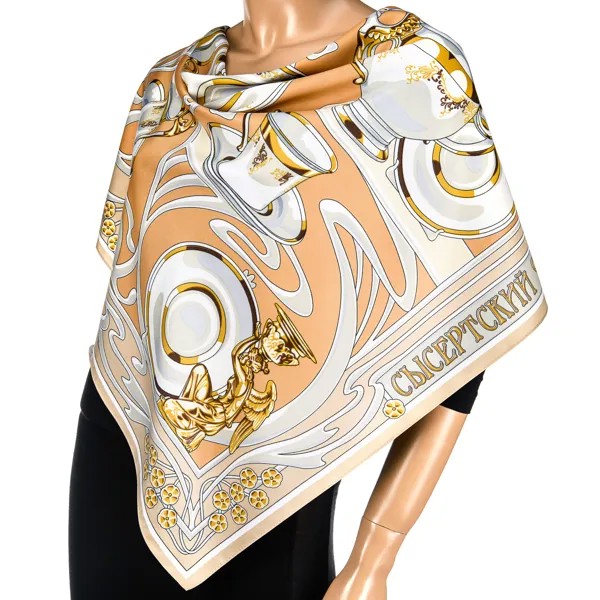 Платок женский NoBrand Сысертский фарфор разноцветный, 90х90 см