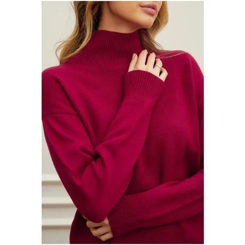 Свитер VasilisaV cashmere, кашемир, длинный рукав, свободный силуэт, без карманов, вязаный, размер XS, красный