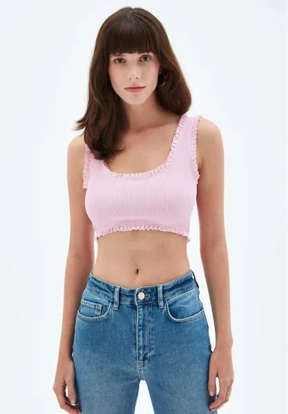 Укороченный топ с круглым вырезом и оборками ROUND NECK RUFFLE CROP adL, цвет pink