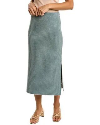 Женская шерстяная юбка миди в рубчик с боковым разрезом Vince, зеленая, размера XS